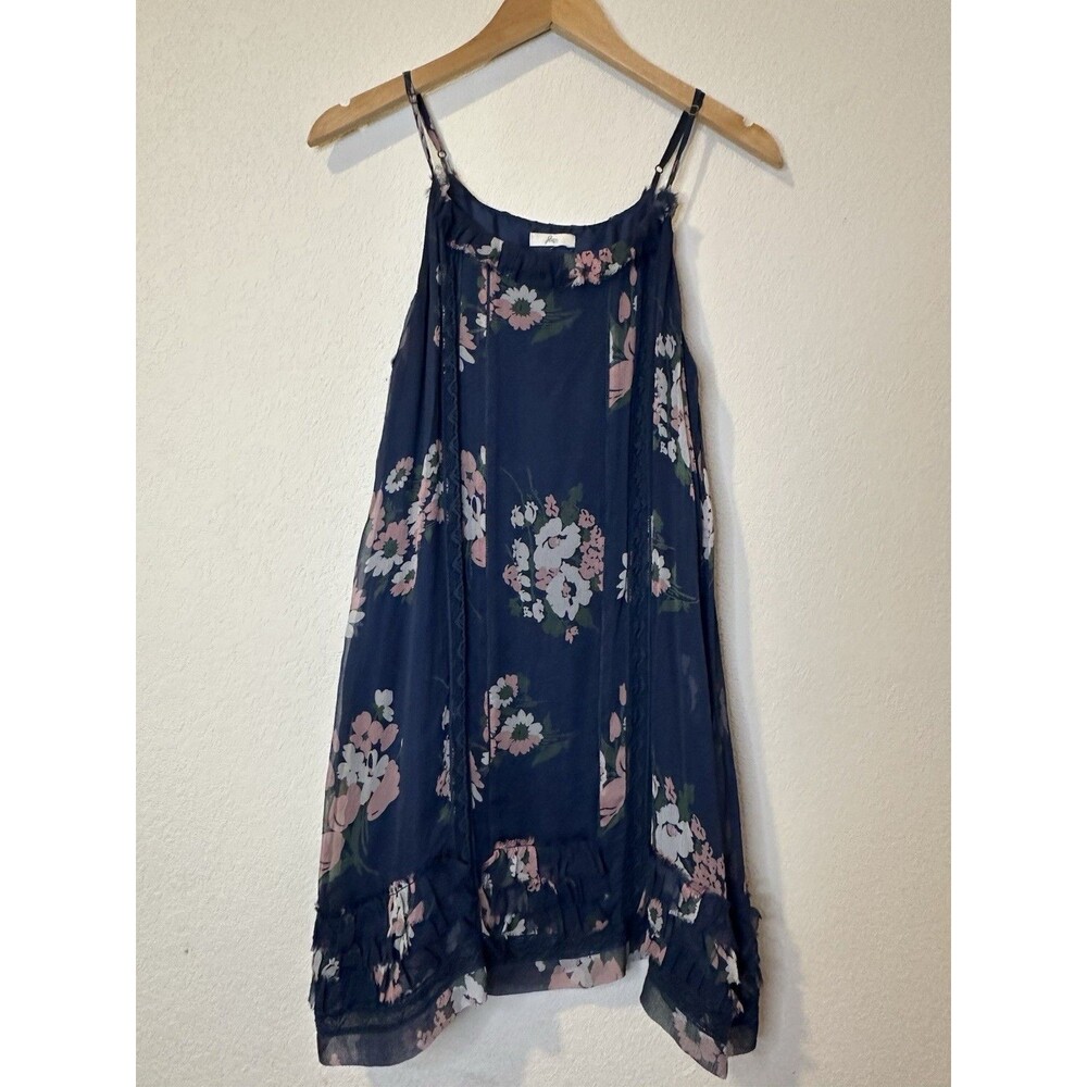 Joie Navy Floral 100% Silk Tank Swing Dress Size Medium